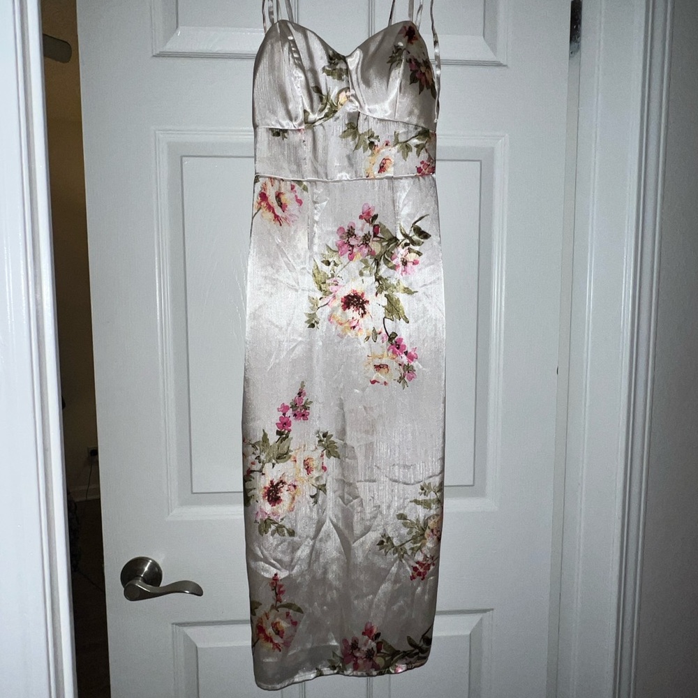 Xtraordinary Cream Sheath Midi Dress Spaghetti Strap
